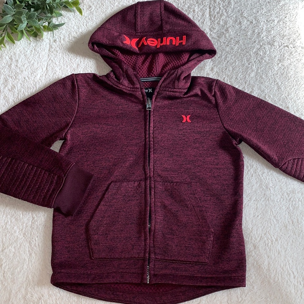 Hurley Maroon Zip Up Hoodie Sweatshirt 7 EUC